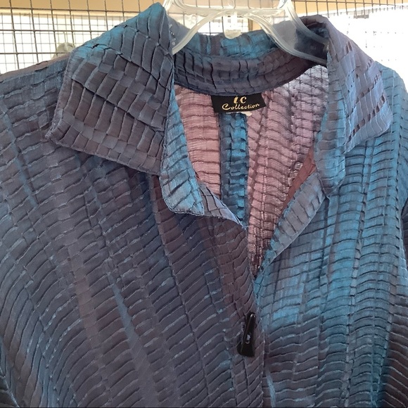 IC by Connie Blue Iridescent Metallic Pleated Blouse Jacket XL - Picture 7 of 7